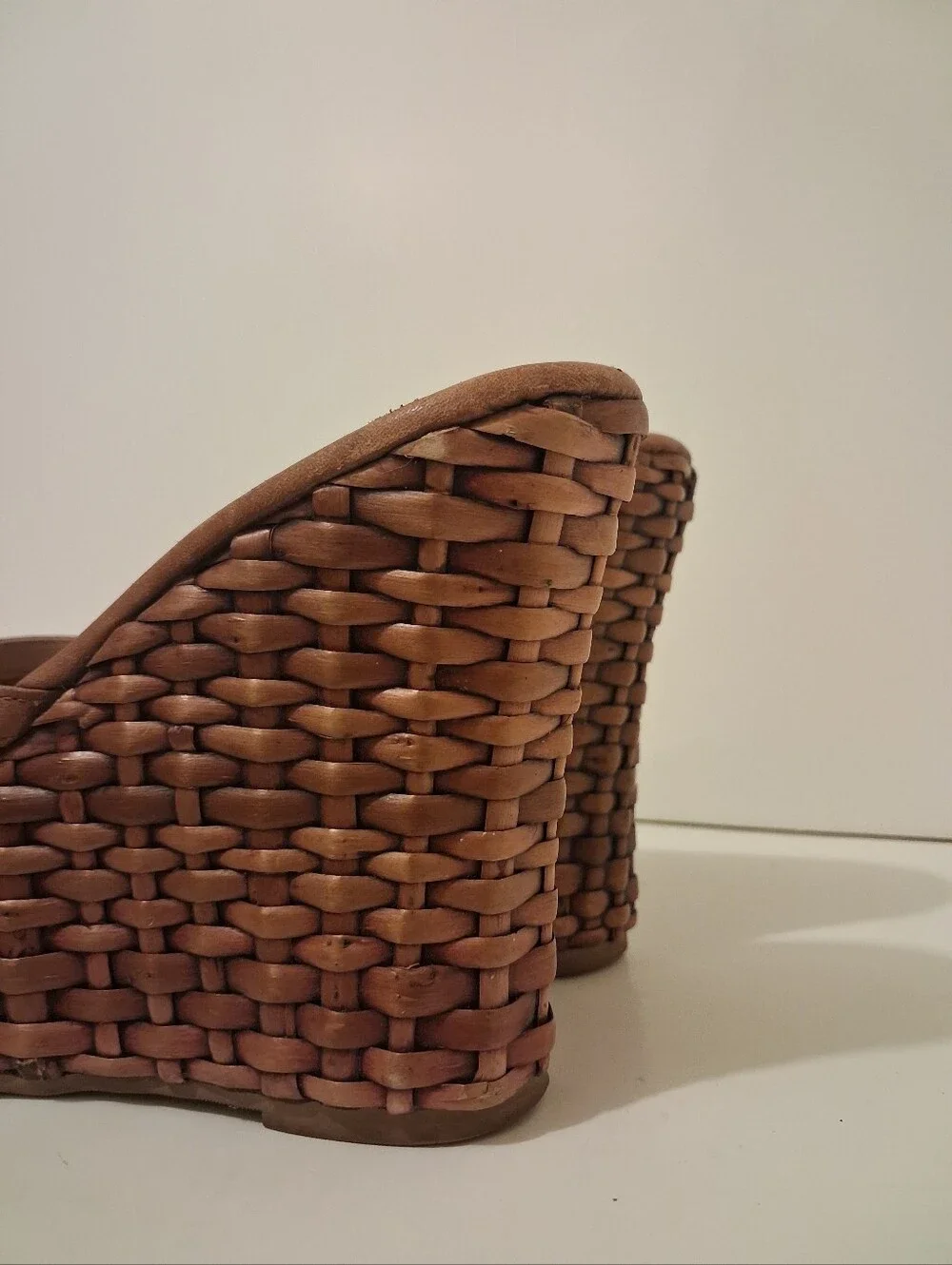 Diego di Lucca Tan Woven Platform Wedge Slide Sandals Women's Size 7